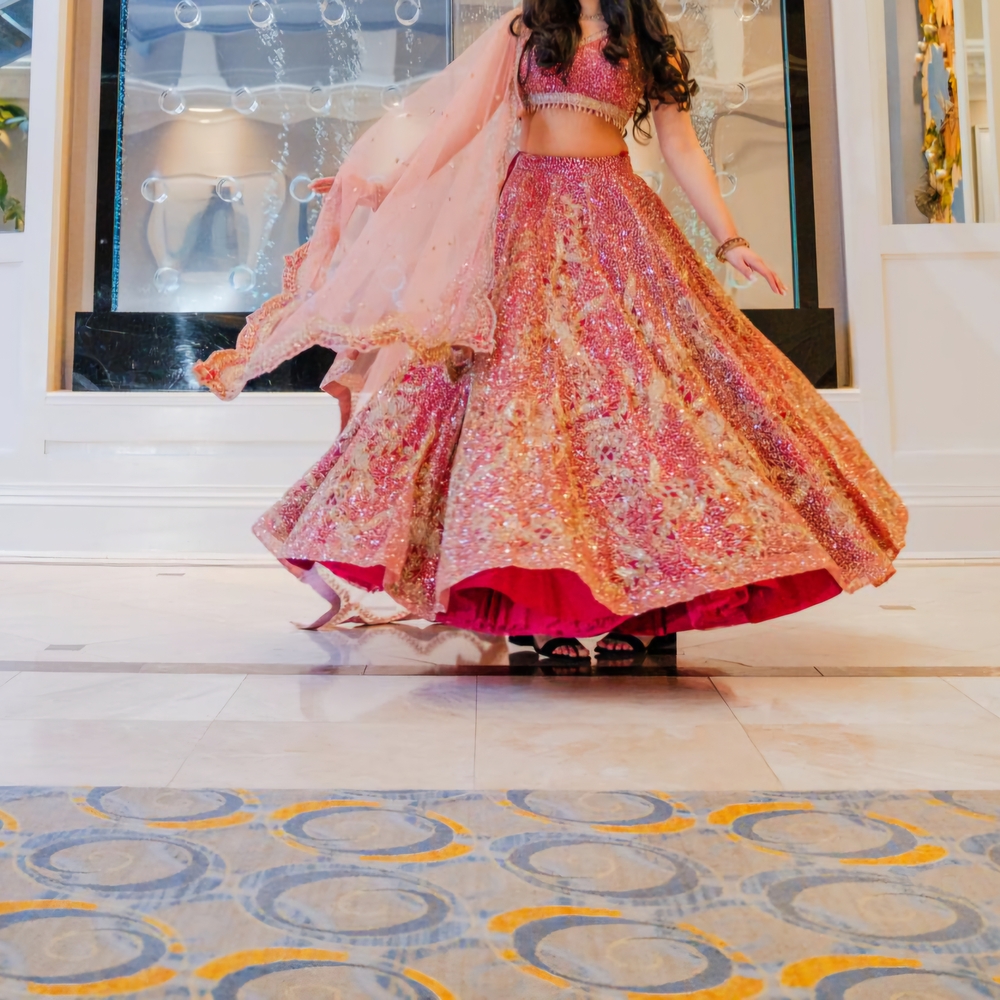Elegant Pink and Gold Embellished Lehenga - Picture 4 of 6